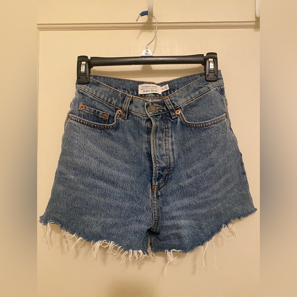 & Other Stories Blue High Waist Denim Shorts